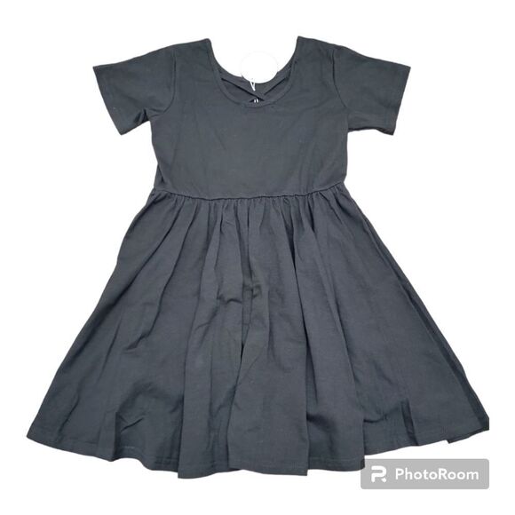 Arshiner Solid Black Dress Short Sleeve A-line Cross Back Size 120 - Picture 1 of 6